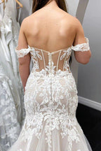 NumberSea Lace Mermaid Off-the-Shoulder Vintage Wedding Dresses, Bridal Gown, MW834