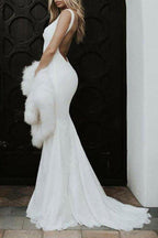 NumberSea Lace Mermaid Spaghetti Straps Backless Wedding Dresses, Bridal Gown, MW692