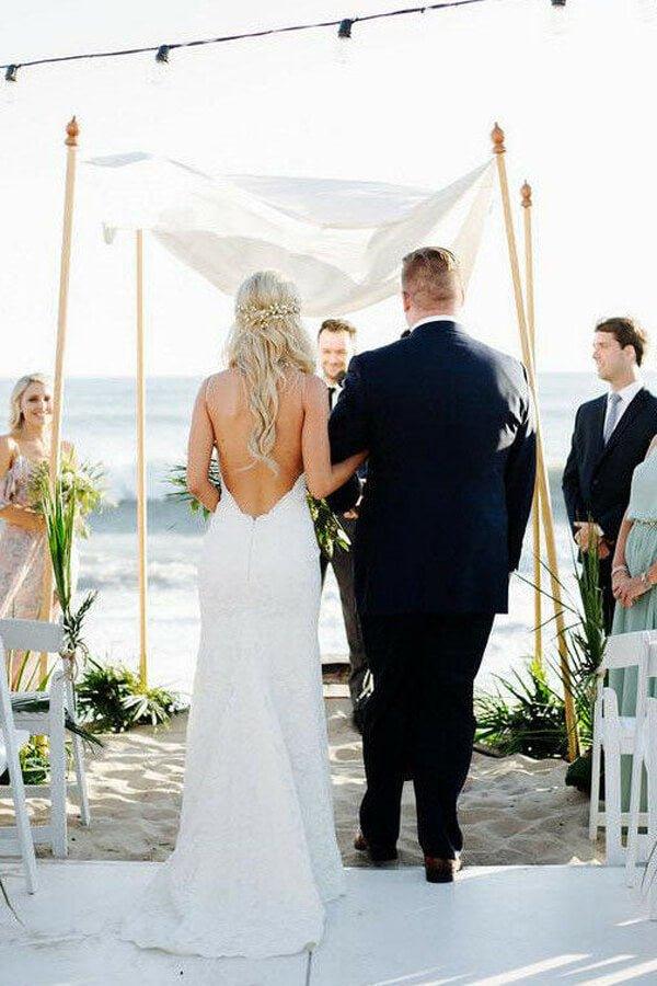 NumberSea Lace Mermaid Spaghetti Straps V-neck Backless Beach Wedding Dresses, MW672