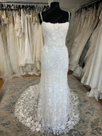 NumberSea Lace Mermaid Wedding Dress Scoop Neck Lace Applique Spaghetti Straps Bridal Gown Court Train Civil Robe De Mariée