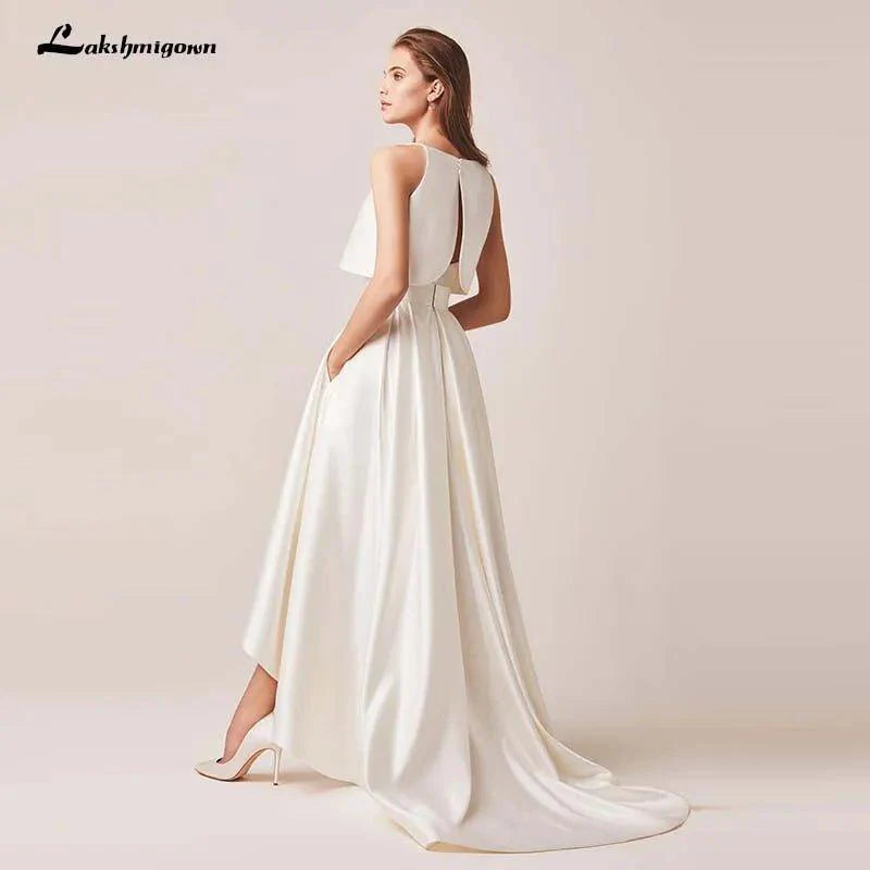 NumberSea Lakshmigown Ivory Stain High/Low Wedding Dresses with Jacket Floor-Lenth Bridal Gown Party Dresses Vestido De Noiva