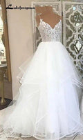 NumberSea lakshmigown  V Neck Princess Tulle Wedding Dresses Thin Straps Puffy Bridal Dress  Robes de Mariag A-line Wedding Dresses