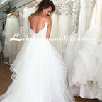 NumberSea lakshmigown  V Neck Princess Tulle Wedding Dresses Thin Straps Puffy Bridal Dress  Robes de Mariag A-line Wedding Dresses