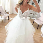 NumberSea lakshmigown  V Neck Princess Tulle Wedding Dresses Thin Straps Puffy Bridal Dress  Robes de Mariag A-line Wedding Dresses