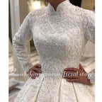 NumberSea Long Sleeve Arabic Wedding Dresses Beaded Pearls Lace Bridal Gowns