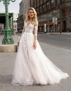 NumberSea Long Sleeve Boho Wedding Dresses V Neck Backless Ivory Lace Appliques Beach Bridal Gowns Bohemian Wedding Dresses Custom Made