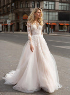 NumberSea Long Sleeve Boho Wedding Dresses V Neck Backless Ivory Lace Appliques Beach Bridal Gowns Bohemian Wedding Dresses Custom Made