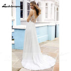 NumberSea Long Sleeve Deep V Neck Lace Beads Luxury Backless Wedding Dresses