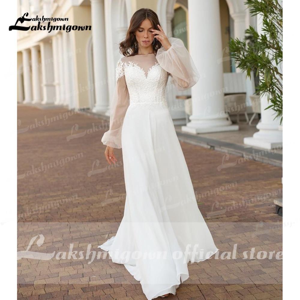 NumberSea Long Sleeve Lace Beach Wedding Dresses
