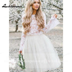 NumberSea Long Sleeve Lace O Neck Short Bohemia Style Wedding Dresses