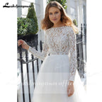 NumberSea Long Sleeve Lace Tulle O Neck Ball Gown Wedding Dresses