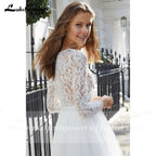 NumberSea Long Sleeve Lace Tulle O Neck Ball Gown Wedding Dresses With Back Buttons Knee Length Lakshmigown vestido de noiva princesa 2021
