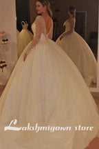 NumberSea Long Sleeve Wedding Dresses Backless Sweep Train
