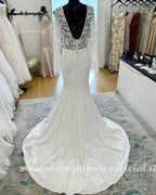 NumberSea Long Sleeves Crepe Wedding Gowns 2025 Robe Boheme Lace Deep V Neck Appliques A Line Boho Bridal Dress