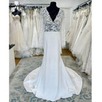 NumberSea Long Sleeves Crepe Wedding Gowns 2025 Robe Boheme Lace Deep V Neck Appliques A Line Boho Bridal Dress