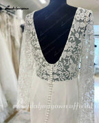 NumberSea Long Sleeves Crepe Wedding Gowns 2025 Robe Boheme Lace Deep V Neck Appliques A Line Boho Bridal Dress