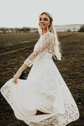 NumberSea Long Sleeves Lace A-line Rustic Wedding Dresses, Wedding Gowns, MW847