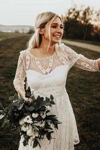 NumberSea Long Sleeves Lace A-line Rustic Wedding Dresses, Wedding Gowns, MW847