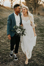 NumberSea Long Sleeves Lace A-line Rustic Wedding Dresses, Wedding Gowns, MW847