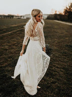 NumberSea Long Sleeves Lace A-line Rustic Wedding Dresses, Wedding Gowns, MW847