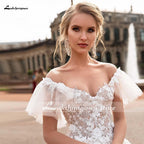 NumberSea Long Sleeves Lace Deep V Neck Beach Wedding Dresses