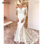 NumberSea Long Sleeves Mermaid Boho Wedding Dress 2025 Off Shoulder Court Train Bridal Gowns vestidos para mujer