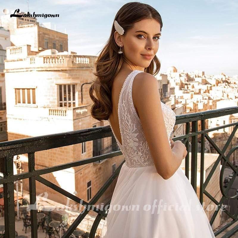 NumberSea Long Sleeves Wedding Dresses Ivory A-Line Beach