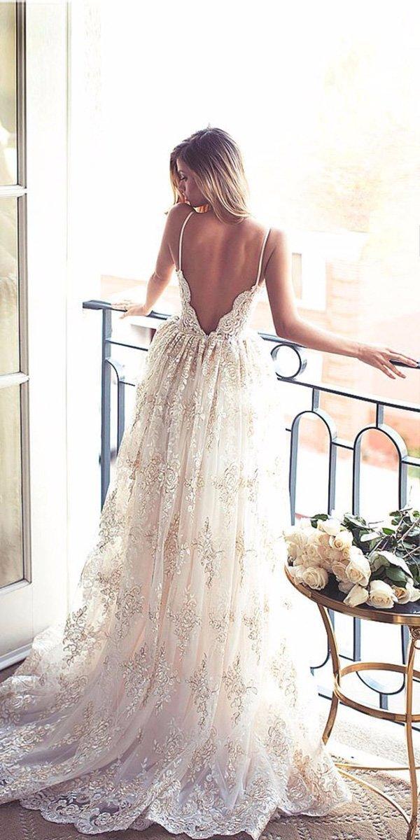 NumberSea Luxurious Open Back Sweetheart Spaghetti Lace Wedding Dresses With Appliques, MW192