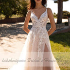 NumberSea Luxury Beaded Lace Bohemian Wedding Dress Spaghetti Straps Sexy