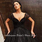 NumberSea Luxury Black Pearls Wedding Dress Floor Length