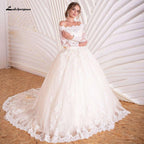 NumberSea Luxury Champagne Wedding Dress Long Sleeve Lace Elegant