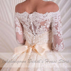 NumberSea Luxury Champagne Wedding Dress Long Sleeve Lace Elegant