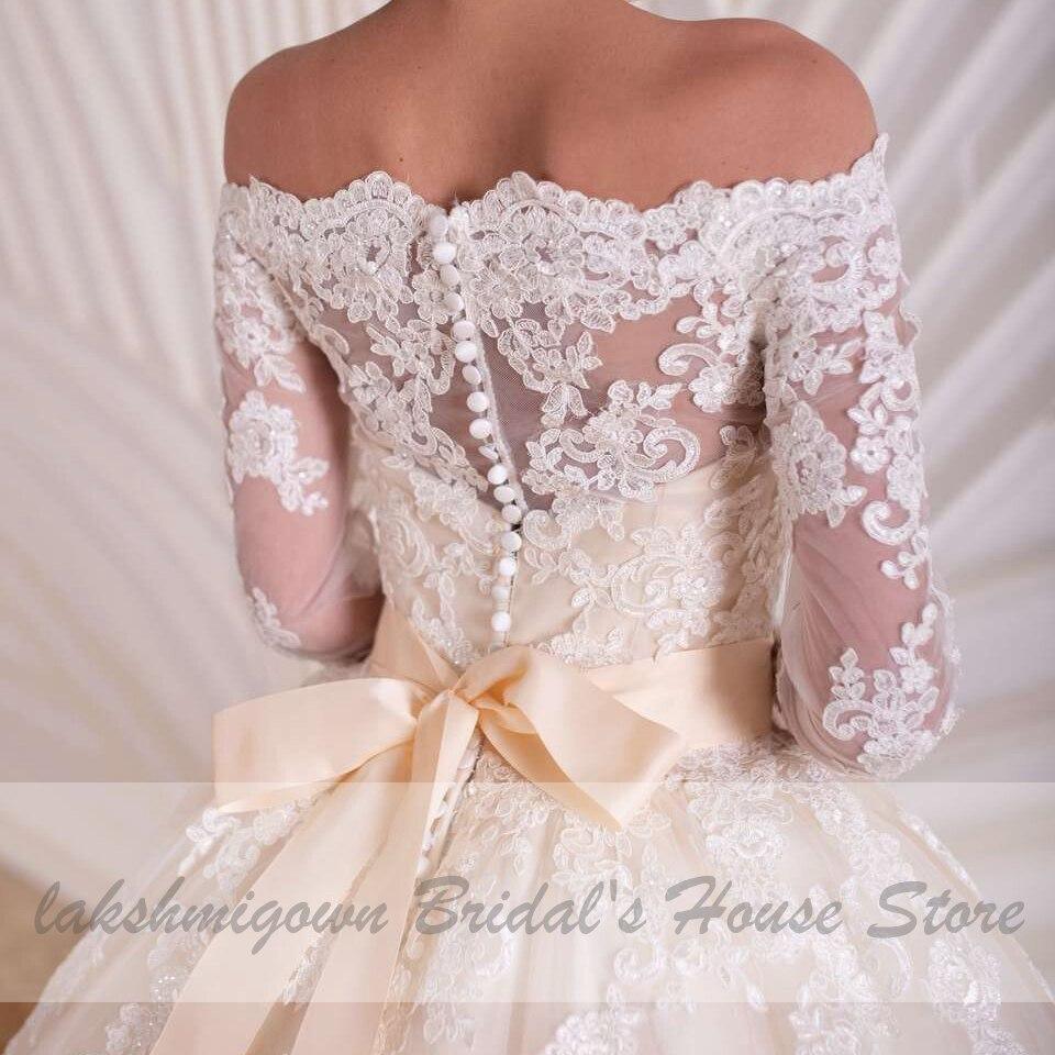 NumberSea Luxury Champagne Wedding Dress Long Sleeve Lace Elegant
