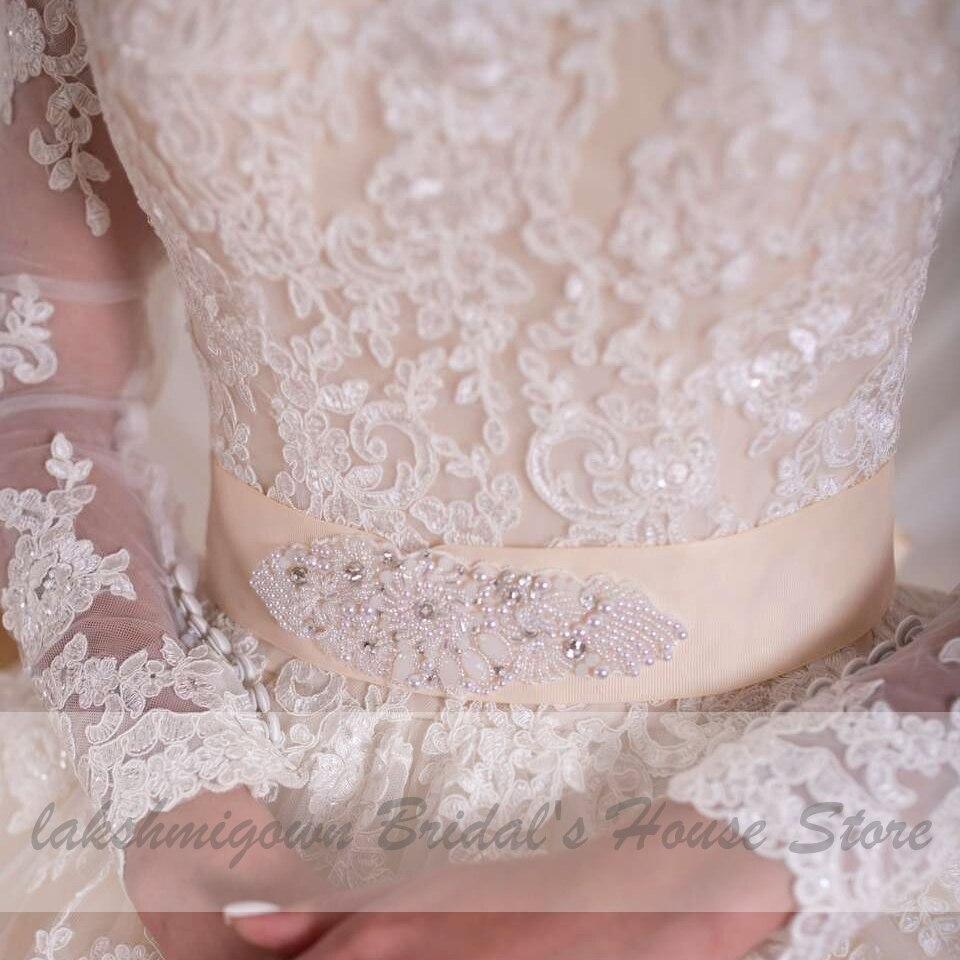 NumberSea Luxury Champagne Wedding Dress Long Sleeve Lace Elegant