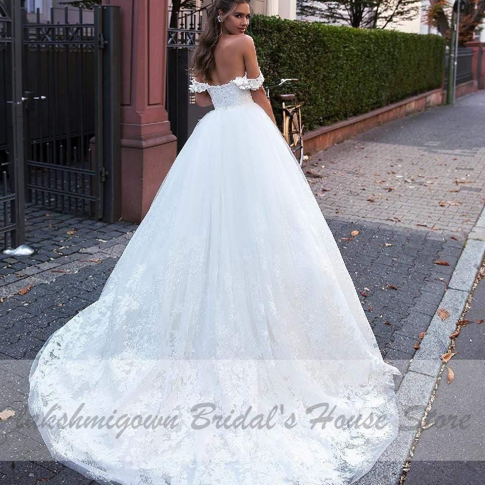 NumberSea Luxury Lace African Wedding Dress Ball Gown Off the Shoulder
