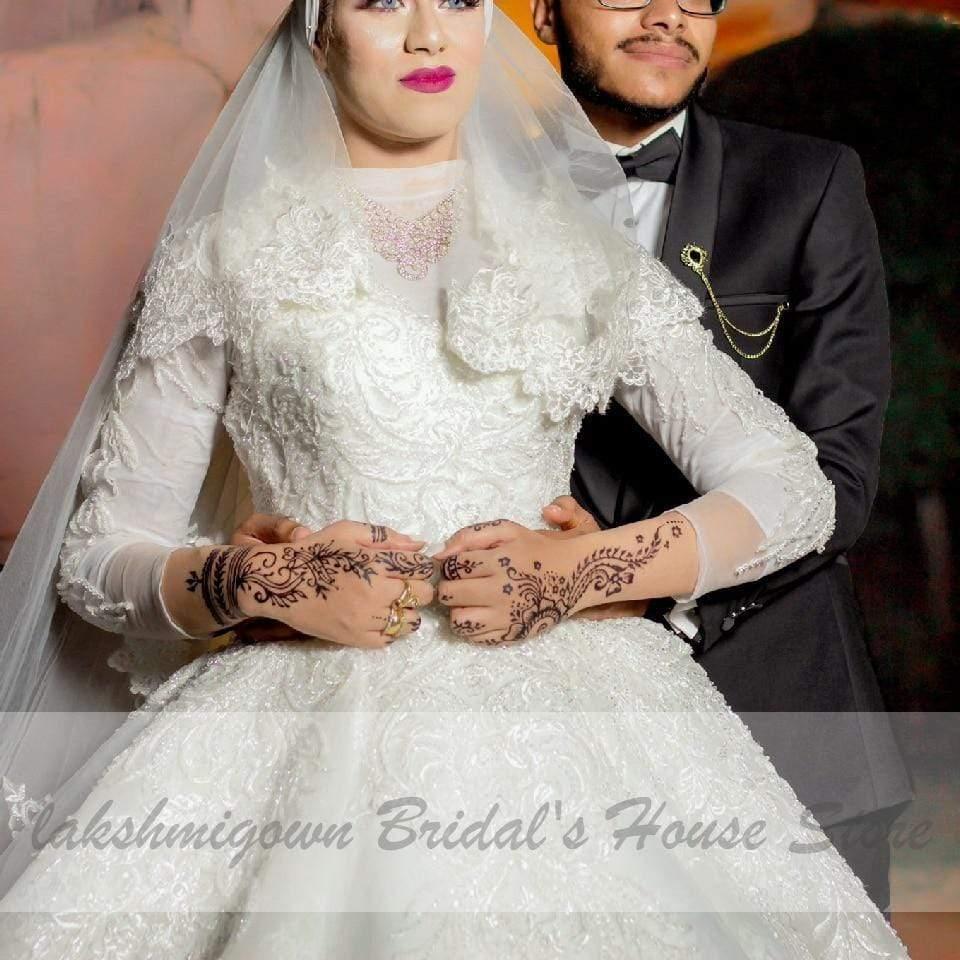 NumberSea Luxury Muslim Wedding Dresses Long Sleeve Vintage Lace Beade