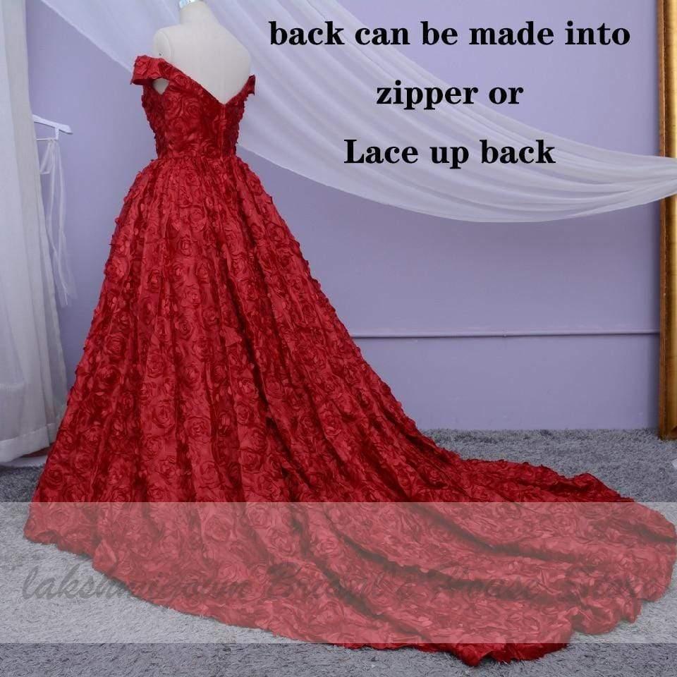 NumberSea Luxury Red Lace Foral Wedding Dresses Long Train