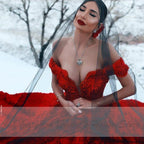 NumberSea Luxury Red Lace Foral Wedding Dresses Long Train