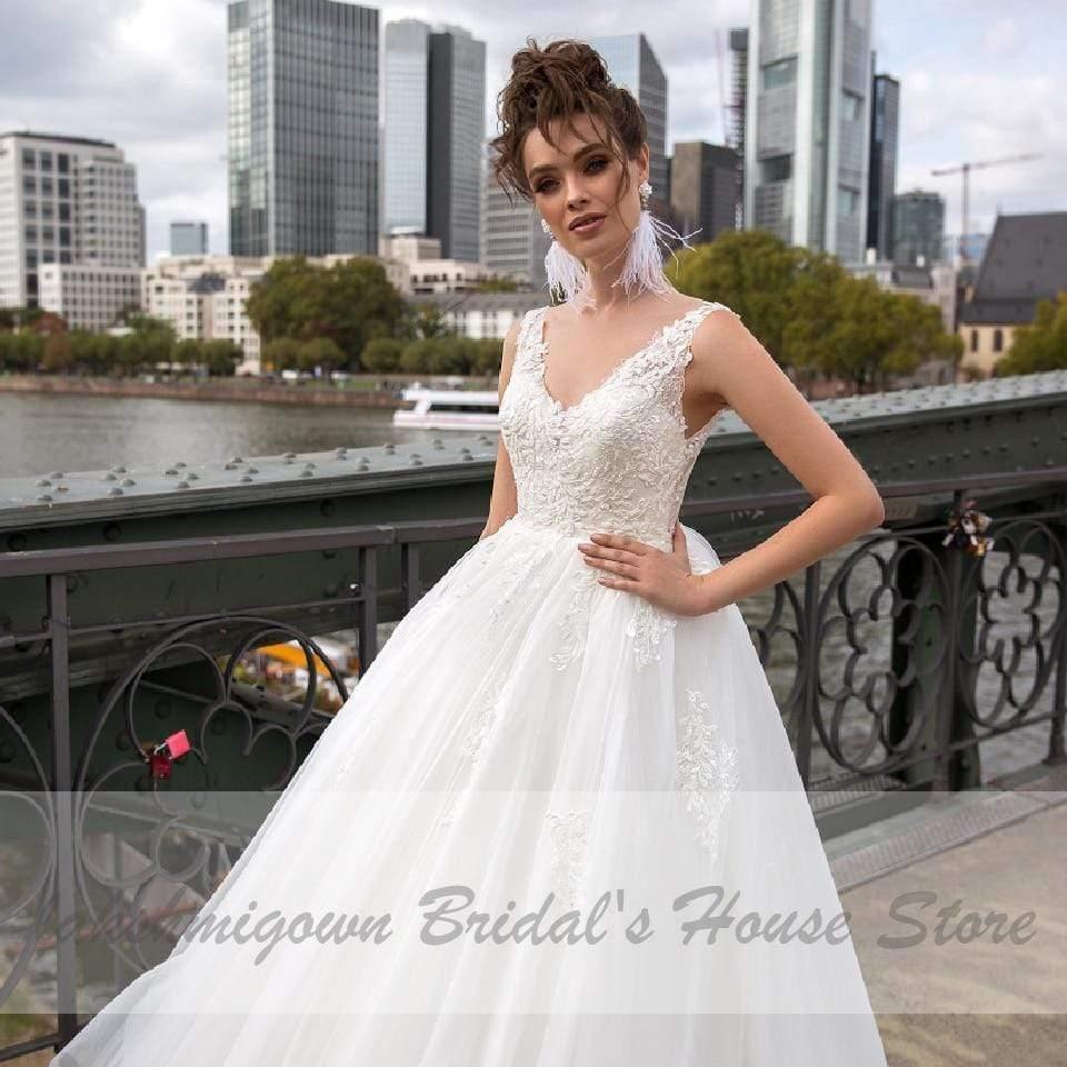 NumberSea Luxury Tulle Mariage Open Back Lace Beading Wedding Dresses