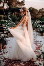 NumberSea Marvelous Tulle V-neck A-line Wedding Dresses With Flowers Bridal Gowns,MW456
