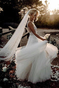 NumberSea Marvelous Tulle V-neck A-line Wedding Dresses With Flowers Bridal Gowns,MW456