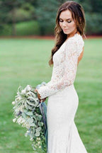 NumberSea Mermaid Ivory Backless Long Sleeve Lace Wedding Dresses ,MW283