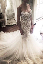NumberSea Mermaid Lace Spaghetti Straps Sweetheart Wedding Dresses, Bridal Dress, MW551