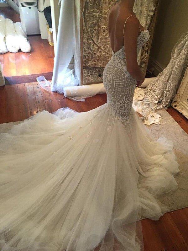 NumberSea Mermaid Lace Spaghetti Straps Sweetheart Wedding Dresses, Bridal Dress, MW551