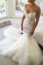 NumberSea Mermaid Lace Spaghetti Straps Sweetheart Wedding Dresses, Bridal Dress, MW551