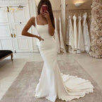 NumberSea Mermaid Square Neck Wedding Dresses With Train, Satin Wedding Gowns, MW705