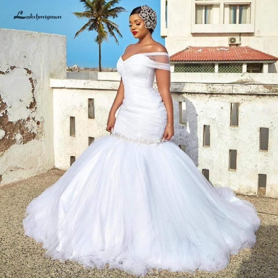 NumberSea Mermaid Wedding Dress Modest Bridal Dress Off the Shoulder