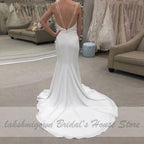 NumberSea Mermaid Wedding Dress Open Back Bridal Dress Sheer O-neck Simple Satin