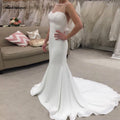 NumberSea Mermaid Wedding Dress Open Back Bridal Dress Sheer O-neck Simple Satin