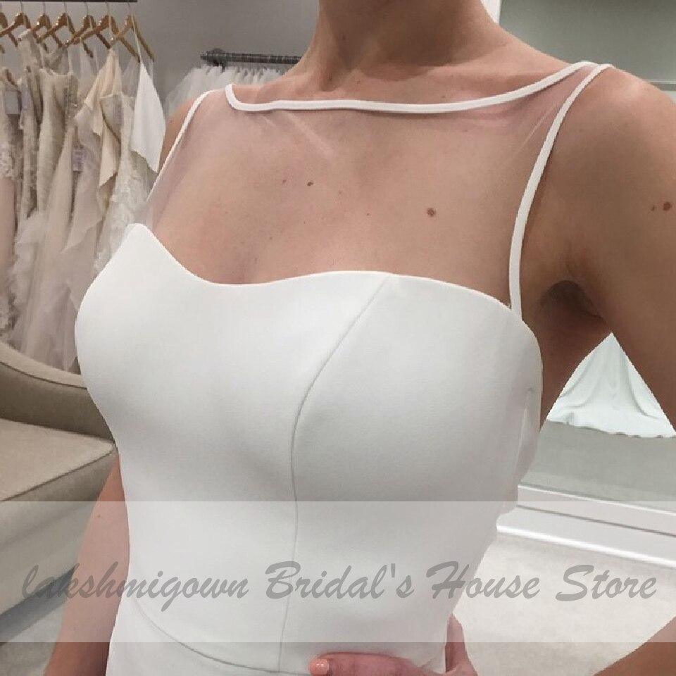 NumberSea Mermaid Wedding Dress Open Back Bridal Dress Sheer O-neck Simple Satin